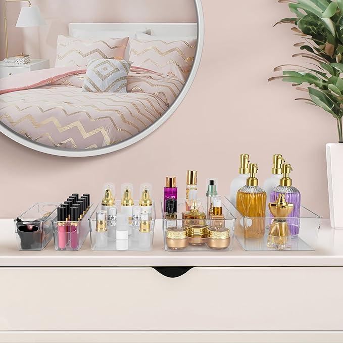 Sorbus Clear Plastic Storage Bins for Organizing, 15 Pack Clear Organizer Bins with Handles, Plastic Storage Bins for Closet, Pantry, Fridge, Medicine Cabinet Organizer, Shelves, Freezer, Drawer