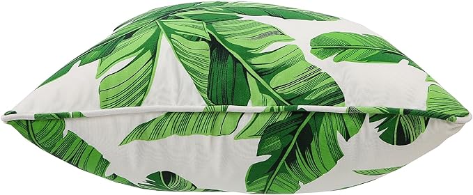 Outdoor Throw Pillow Covers 18x18 Inch, Set of 2, Cover Only! Waterproof Fade Resistant Decorative Cushion Sham Pillow Cases for Patio Furniture Chair Couch Sofa - Green Leaves White