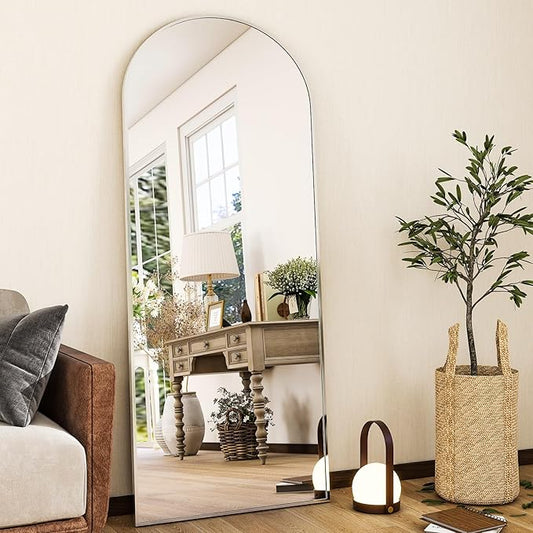 HARRITPURE 56"x21"Full Length Mirror Arch Floor Mirrors with Aluminum Alloy Frame Free-Standing Wall Mounted or Leaning Large Bedroom Dressing Mirror Modern & Contemporary Decor for Home,Silver