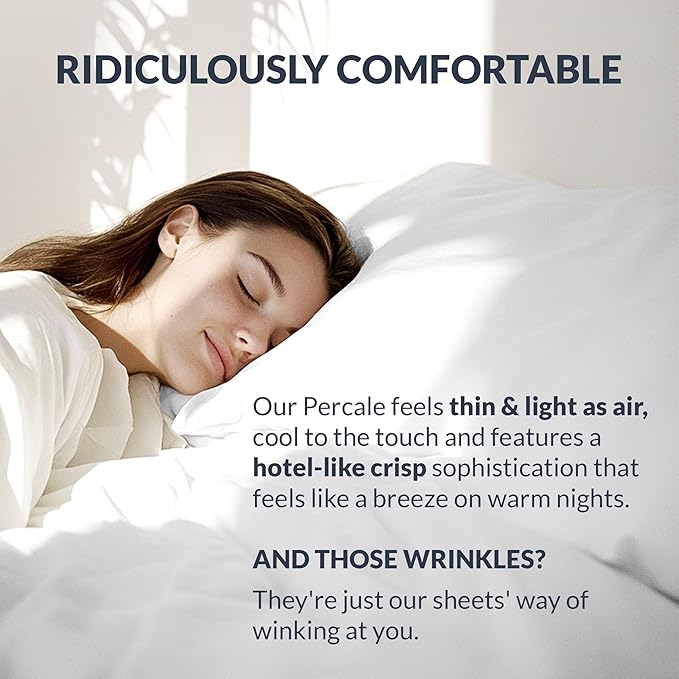 100% Egyptian Cotton Percale Sheets King Size - Genuine Luxurious 400 Thread Count - Naturally Crisp, Breathable, Skin-Friendly & Cooling - Softer After Each Wash - Oeko-TEX Certified Giza