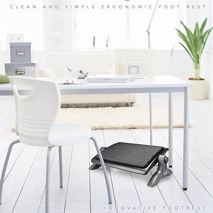 EHO Ottoman, Ergonomic Foot Rest for Under Desk, Adjustable Height and Angle, Sponge Platform, Anti-Slip, Ankle Support, Detachable Washable Cushion, Back and Leg Pain Relief, 21.6" L x 11.4" W, Black