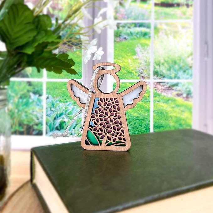 3.5" (H) Purple Lilac Flower Christmas Ornament - Bridal Bouquet Memorial Charm - Angel Window Suncatcher