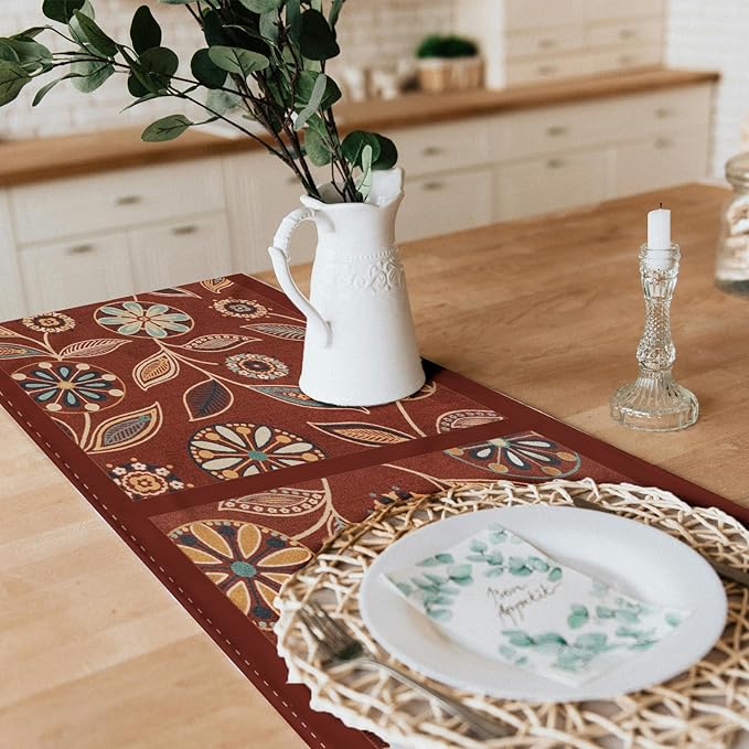 Snycler Table Runner Boho Table Runners Vintage Elegant Farmhouse Table Center Linen Decor for Home Dining Party Entrance (13x72 Inch) Red