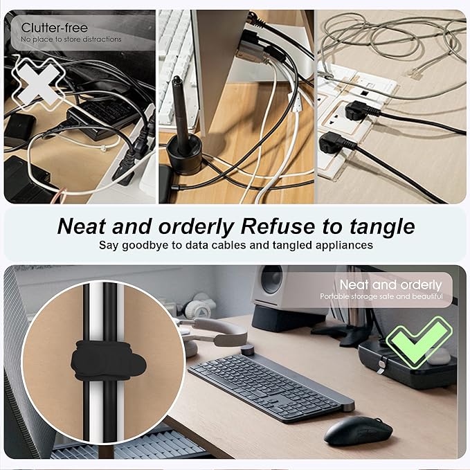Nearockle Silicone Cable Ties Cord Organizer for Cable Management, 20Pcs 3" and 4.5" Reusable Cable Organizer Electronic Accessories for Home, Office, Kitchen, School, Travel (Black)