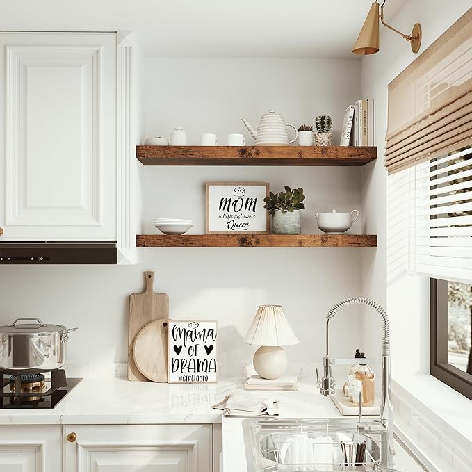 Vivelove Floating Shelves 10 inches Deep, Long 36 x 10 x 1.8 Wall Shelves for Bedroom, Living Room, Kitchen, Office, Bathroom Farmhouse Shelf Home Decor with Invisible Bracket, Rustic Brown