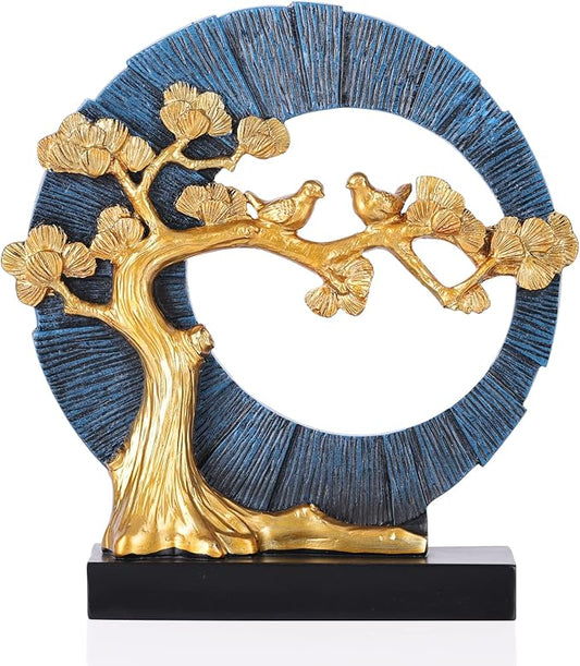 Gold Welcome Pine and Bird Statue Decor, Gold and Blue Home Decor, Bird Sculpture Home Decor for Bookshelves Office Shelves on Coffee Tables TV Cabinets Entryway Entryway Decor.