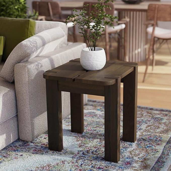 Mocha Mango Wood Accent Table - Handcrafted Coffee Finish Side Table for Living Room, Bedroom, Entryway, Patio, Pool | Small Sofa Shelf, Plant Stand, Nightstand | Outdoor & Indoor use | Easy Assembly