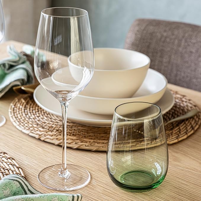 over&back 16oz Traditional Glassware - Set of 4 Classic Stem Drinking Glasses for Parties, Get-togethers, and More - Mouth-Blown - Wine Cups for Kitchen and Dining Room - Clear