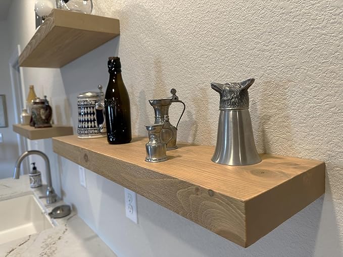 joelsantiques 42 Inch Wooden Floating Shelves for Wall - 42x6x2 in - Made of Natural Wood - Long Heavy Duty Rustic Wall Shelves for Bedroom - Perfect for Living Room, Kitchen - Natural