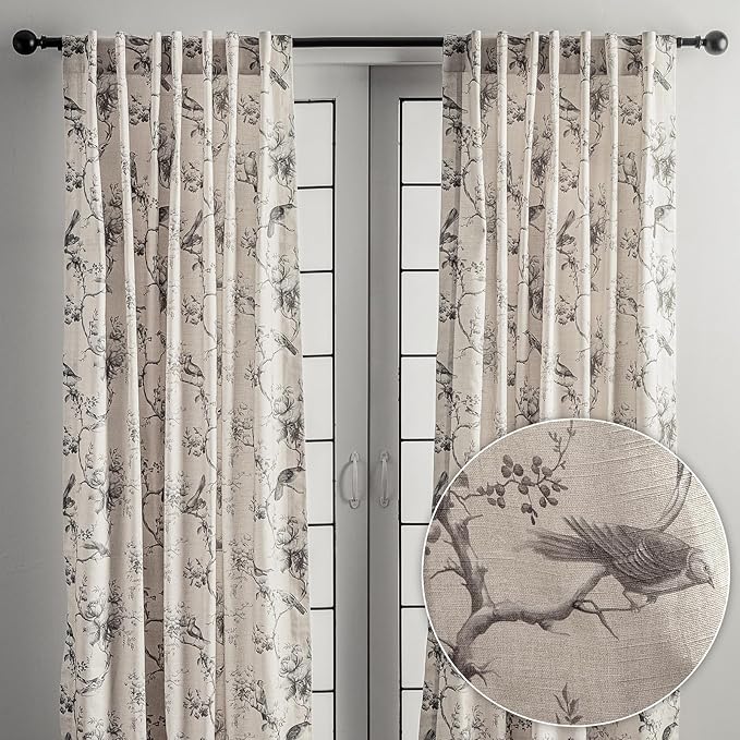 Maison d' Hermine Curtains for Living Room 100% Cotton 124 inch Length Two Panels Light Filtering Curtains for Bedroom Windows with Rod and Loop Pockets Drapes (Turin, 50" W x 124" L)