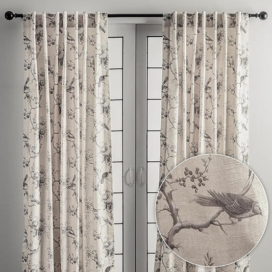 Maison d' Hermine Curtains for Living Room 100% Cotton 124 inch Length Two Panels Light Filtering Curtains for Bedroom Windows with Rod and Loop Pockets Drapes (Turin, 50" W x 124" L)
