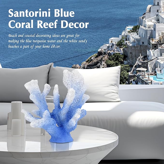 Accessoryway Santorini Blue Coral Reef Decor for Home -Faux Coral Reef Beach Centerpiece Room Table Decorations,Ocean Nautical Themed Party Decor & Beach Decorations for Home Bathroom -8.2"