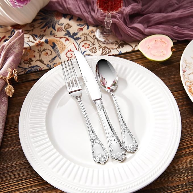 KEAWELL Premium Grand Luxe Flatware Set – 18/10 Stainless Steel, Everyday Elegance Silverware, Dishwasher Safe (20, Silver)