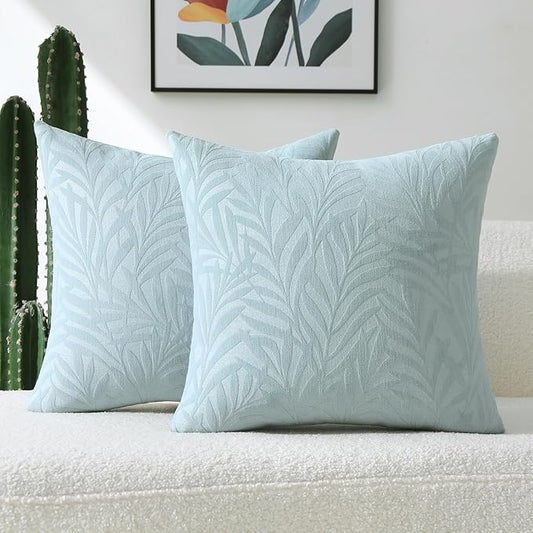 FUTEI Baby Blue Decorative Throw Pillow Covers 26x26 Inch Set of 2,Soft Chenille Phoenix Tail Leaf Textured Euro Pillow Shams,Modern Home Decor for Couch Bed Living Room