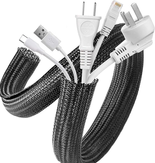 AGPTEK Cable Sleeve Cover, 10ft - 1 inch Desk Cord Organizer Cable Hider, Home Office Wire Management Computer TV Wire Loom Tubing, Pet Proof Cord Protector, from Cat Dog Chewing, Black