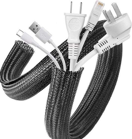 AGPTEK Cable Sleeve Cover, 20ft - 1 inch Desk Cord Organizer Cable Hider, Home Office Wire Management Computer TV Wire Loom Tubing, Pet Proof Cord Protector, from Cat Dog Chewing, Black