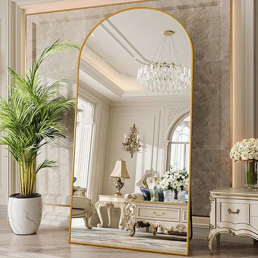 SUNQUEEN 81"x41" Floor Mirror Full Length, Oversized Arched Full Length Mirror with Stand, Full Body Mirrors for Bedroom Living Room or Cloakroom Gold