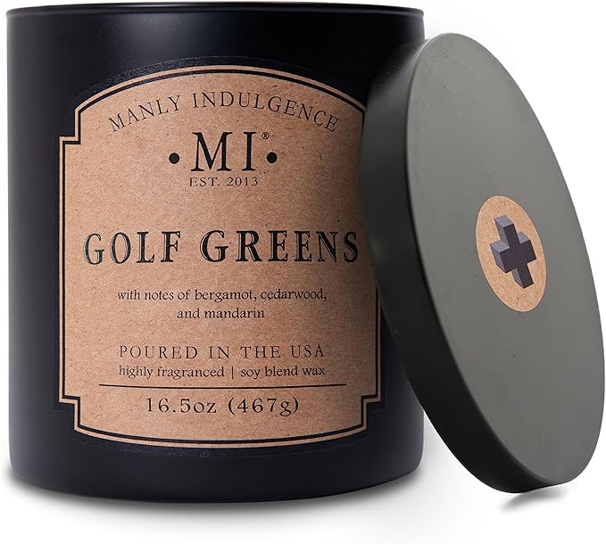Manly Indulgence Golf Greens Scented Candles for Men, 2 Wick, 16.5 oz, Premium Soy Blend Wax, 60H Burn, Candles for Home Scented - Made in The USA