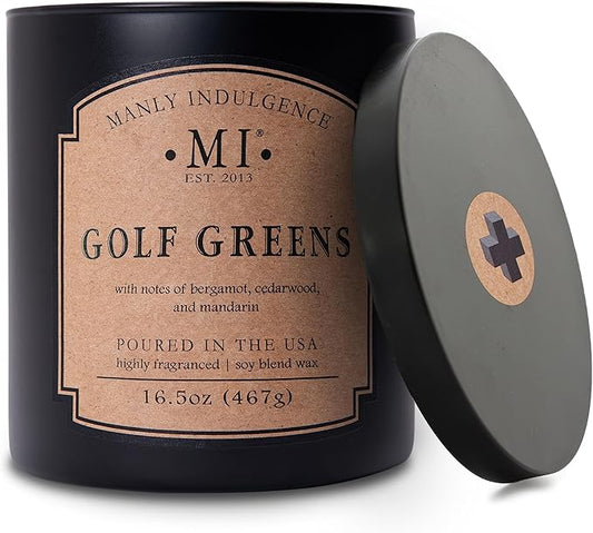 Manly Indulgence Golf Greens Scented Candles for Men, 2 Wick, 16.5 oz, Premium Soy Blend Wax, 60H Burn, Candles for Home Scented - Made in The USA