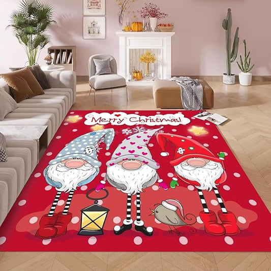kxry Area Rugs 6X9 Feet, Merry Christmas Dwarves Soft Machine Washable Area Rugs Xmas Snow Non Slip Foldable Floor Carpet for Living Room Bedroom Dining Room Dorms Nursery Rooms Office