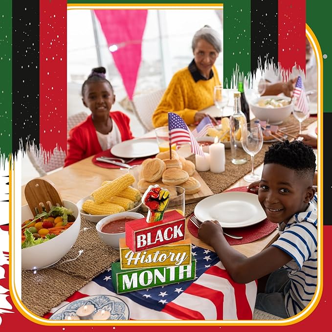 4 Pcs Wooden Black History Month Tabletop Decor Tiered Tray Decor Centerpiece Rustic Decorative Block Signs Gift Farmhouse Winter Table Decoration for Home Kitchen