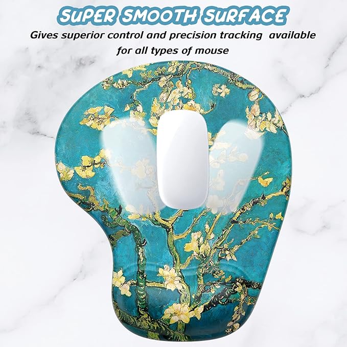 Hsurbtra Ergonomic Mouse Pad with Wrist Rest Support, Gel Mouse Pads with Non-Slip PU Base, Pain Relief Memory Foam Computer Mat, Cute Office Supplies Desk Decro Accessories, Blue