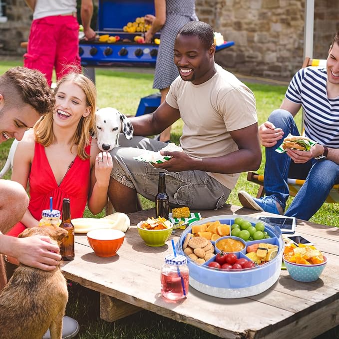 Divided Chilled Serving Tray for Parties,Ice Chilled Party Platter,Ice Serving Bowl with Lid and Handle,Charcuterie Serving Board,Cold Dish Dip for Fruit Seafood Vegetable Shrimp Cocktail Appetizer...