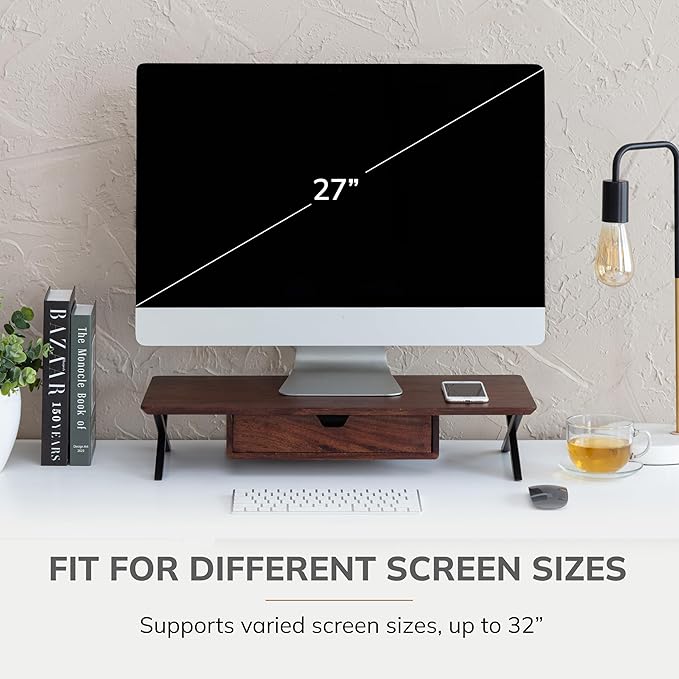 Anji Mountain Monitor Stand - Desktop Organizer & Laptop Riser, Ergonomic Monitor Riser, Space-Saving Monitor Stand for Desk, Durable Construction, Easy Assembly, Ideal for Home & Office,Walnut