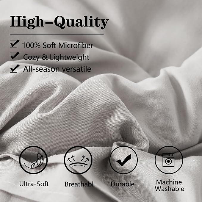Yogeneg Twin Comforter Set 5 Piece Bed in a Bag,Grid Pinch Pleat Grey Twin Bedding Set,Striped Textured Soft Microfiber Comforter with Sheet Set,All Season Complete Bed Set(Grey,Twin)