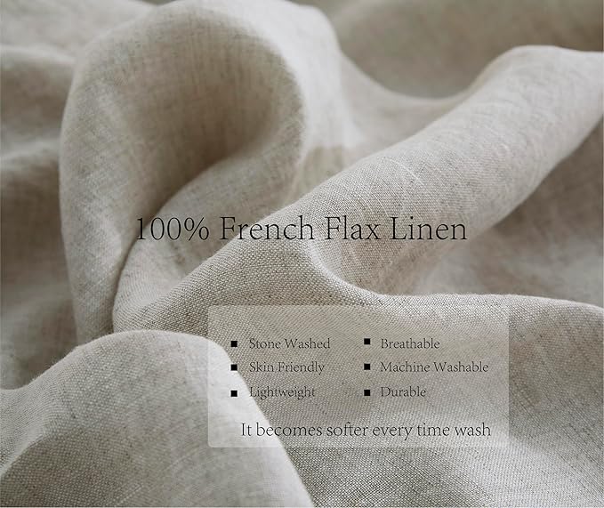 100% Linen Fitted Sheet King(1 Piece), 15 Inch Deep Pocket Mattress Cover French Flax Stone Washed Farmhouse Soft Breathable Bottom Sheets(Natural Linen, King)