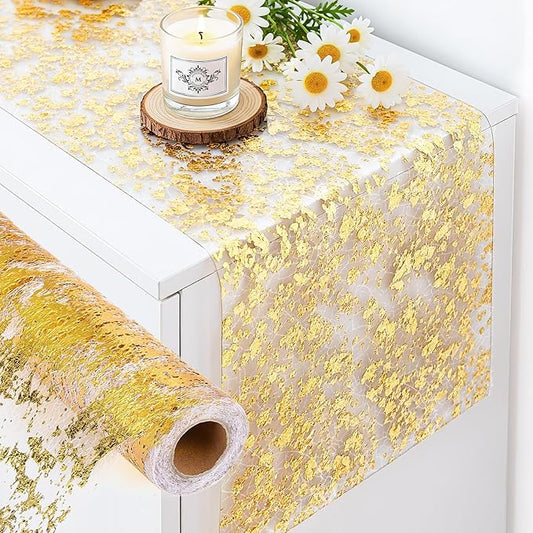 Gold Table Runner 11" x 49 ft (1 Roll) – Sparkly Table Decorations, Sequin Glitter Foil Mesh Roll for Weddings, Christmas, Birthdays, Valentine’s Day, Holidays & DIY Projects