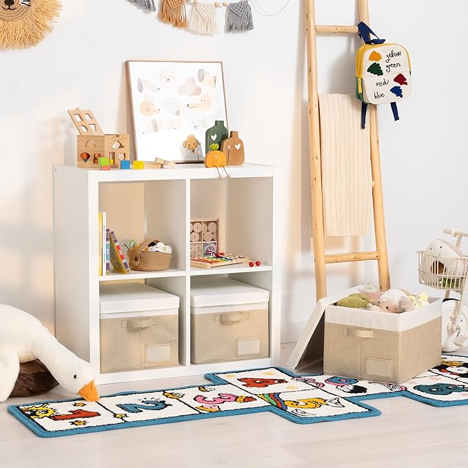 GRANNY SAYS Storage Bins with Lids, Storage Baskets for Linen Closet Shelves, Decorative Storage Boxes, Clothes Storage and Organization for Organizing, 3-Pack, Large, Khaki&Ivory