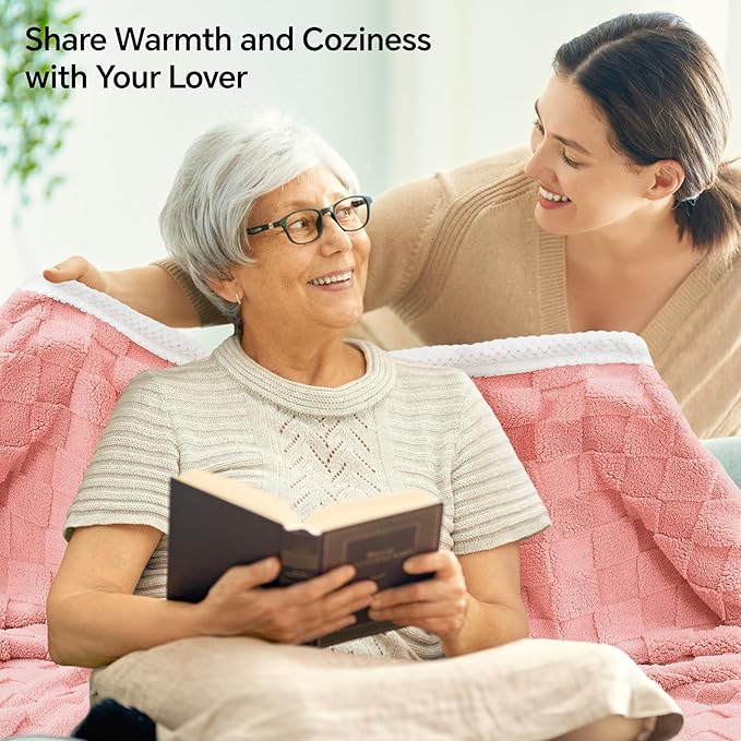 BEDELITE Super Soft Throw Blanket for Couch and Bed, Lightweight Cozy Fluffy Decorative 3D Checkered Blanket, Warm and Fuzzy Fleece Blanket for Camping, Travel(Pink, 50"x60")