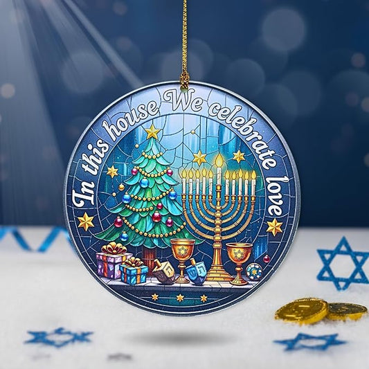 Hanukkah Ornaments Gifts – Star of David Ornament with Acrylic Stained Glass Effect – Hanukkah Christmas Ornament, Christmas Hanukkah Acrylic Ornament for Tree, Home & Judaica Holiday Decor
