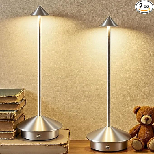 2 Pack Cordless LED Table Lamp, Rechargeable 5200mAH Battery Operated Lamp for Decor, 3 Color Stepless Dimming Desk Lamps, for Restaurant, Bedroom, Outdoor Camping, Coffee Shop, Night Light