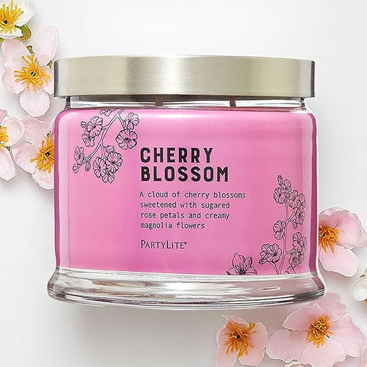 PartyLite 3-Wick Jar Candle, Highly Fragranced Clean Burning Glass Candle, 25-45 Hours Burn Time (Cherry Blossom)