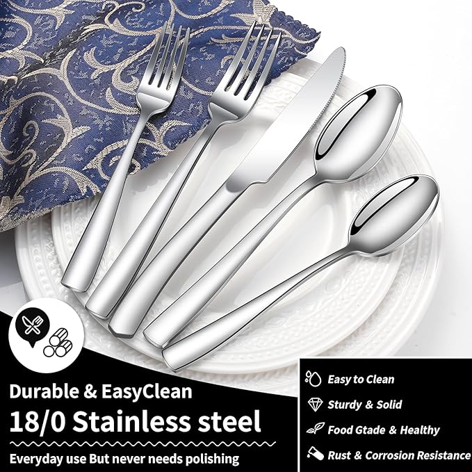 20-Piece Silverware Set, Heavy Duty Stainless Steel Flatware Set Service for 4, Modern Design Cutlery Utensil Sets, Dinner Fork Knife Spoon Eating Tableware Sets for Home, Dishwasher Safe