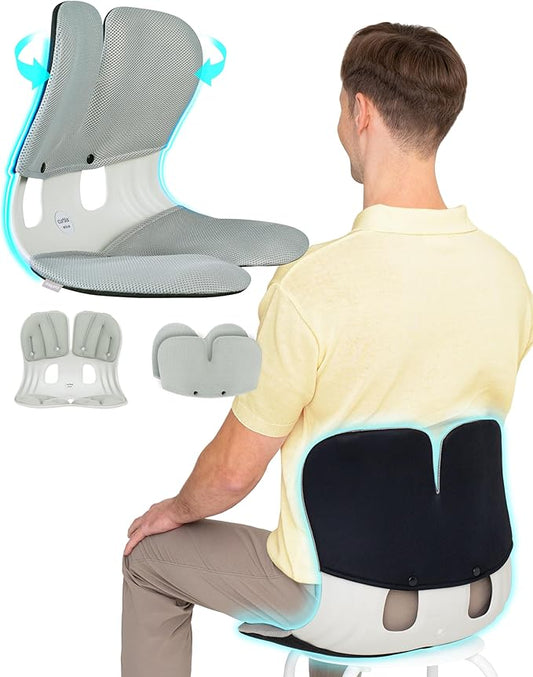 curble Grand(Extra Wide&Sturdy) Cover Set – Ergonomic Back Support Chair with Detachable Cover, Lumbar Support for Posture Correction & Lower Back Pain Relief, Perfect for Home & Office(Set Grey)