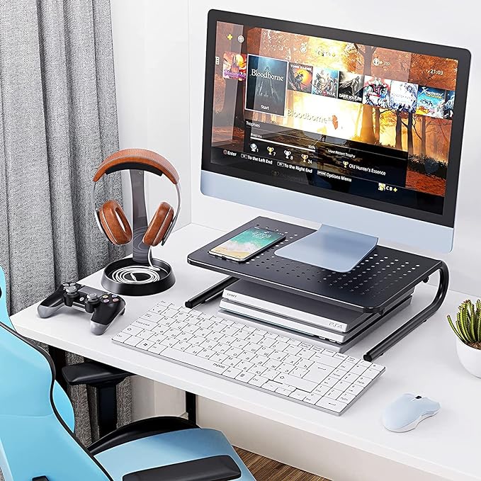 Monitor Riser for Desk, Desk Organizer,Laptop Shelf w/Vented for Screen, Computer Stand for PC, Printer, for Home & Office