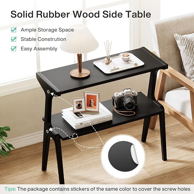 Tribesigns 2-Tier Wood End Table, Modern Narrow Sofa Side Table with Storage, Slim Wooden Bedside Table with Unique Legs for Bedroom, Living Room, Small Spaces, Easy Assembly, Black