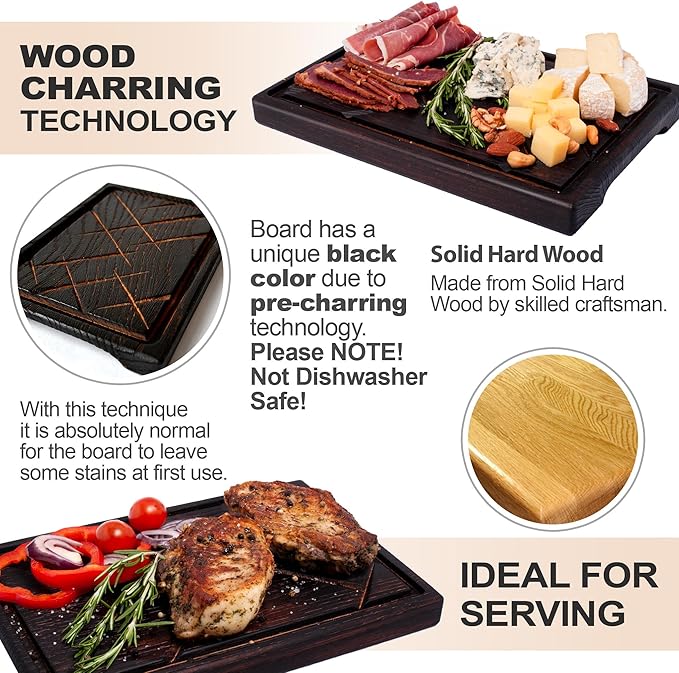 Wooden Steak Board Solid Oak Serving Barbecue Platter Natural Thick Cutting Plate Durable & Quality (Medium)