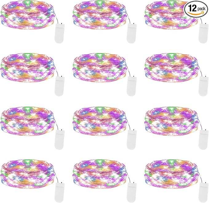 Lakumu 12 Pack Multi-Color Fairy Lights Battery Operated, 7ft 20 LED Waterproof Micro Firefly Lights for DIY Craft, Wedding Table Centerpieces, Christmas Decor, Bedroom