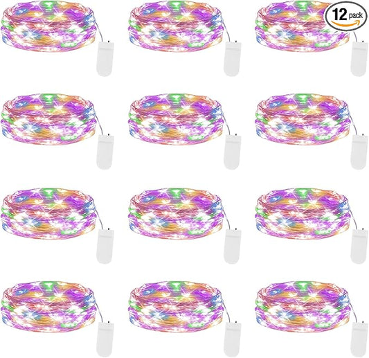 Lakumu 12 Pack Multi-Color Fairy Lights Battery Operated, 7ft 20 LED Waterproof Micro Firefly Lights for DIY Craft, Wedding Table Centerpieces, Christmas Decor, Bedroom