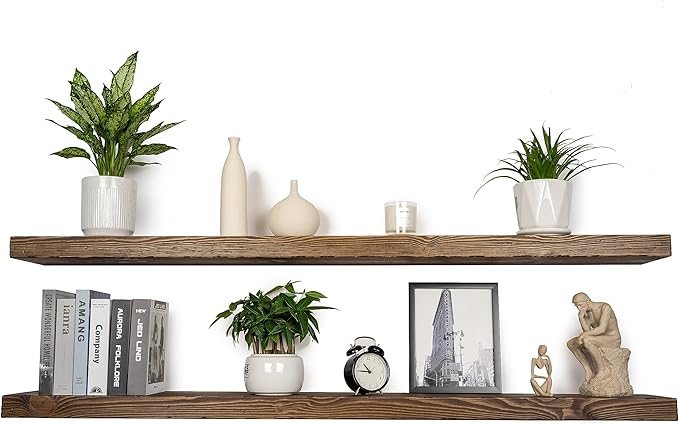 Floating Shelves 60 inch Long 8 "deep Set of 2, Heavy Duty Wood Wall Mounted Shelves for Bathroom Living Room Kitchen,Book Shelves with Thickened Hidden Bracket-Distressed Walnut