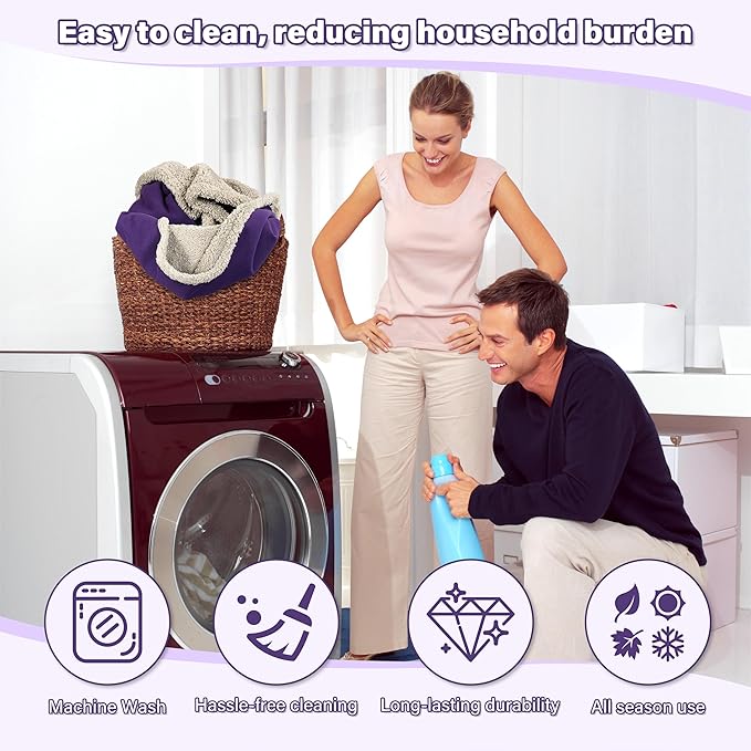 Catalonia Waterproof Bed Blanket, Washable Leakproof Bed Cover, Reversible Protector Blanket for Couch Sofa, Stain Proof Blanket Pad for Adults, 80X90 inches, Purple