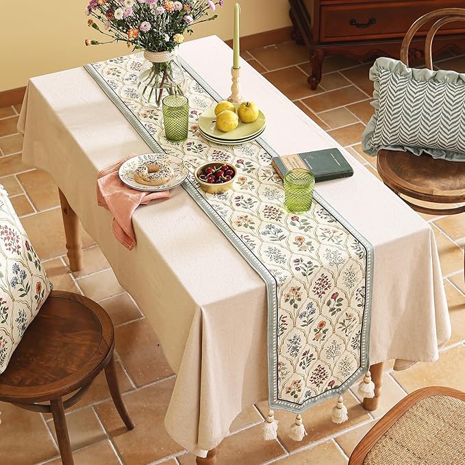 ISAENNE Designer Vintage Elegant Linen Table Runner 71 Inches Long,Colorful Wildflower Pattern Runner,Decor Table Runners for Dining Tables,Thanksgiving,Christmas,Banquet,12"*71"-Serenity B
