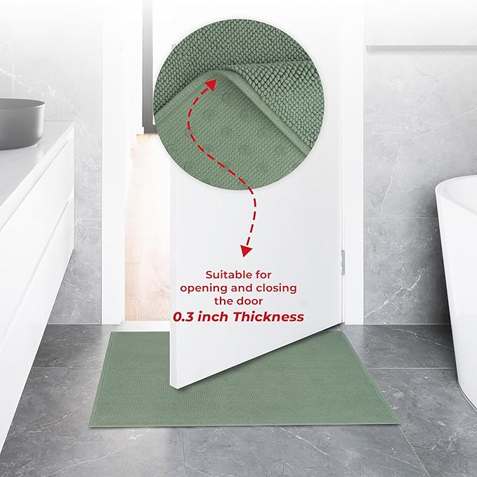 American Soft Linen Bath Rug, 17 in 24 in 100% Cotton Bath Mats Rugs for Bathroom, Slip Reducer Washable Shaggy Form Area Rugs, Sage Green Bath Rug