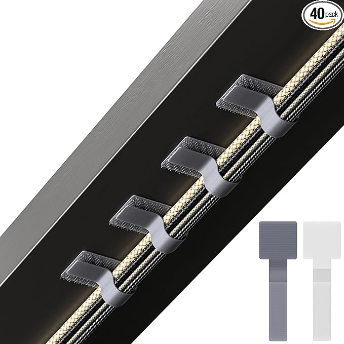 Hook and Loop Cable Ties, Self Adhesive Hook and Loop Cable Straps, Sticky-back Cord Organizer, Cable Clip, Household & Office Essentials, 40Pcs per Pack