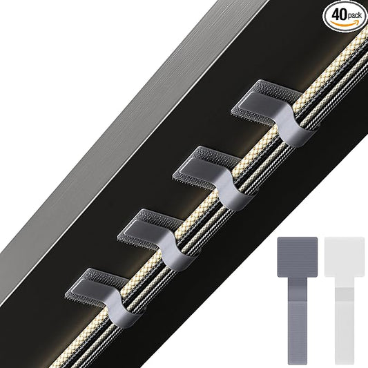 Hook and Loop Cable Ties, Self Adhesive Hook and Loop Cable Straps, Sticky-back Cord Organizer, Cable Clip, Household & Office Essentials, 40Pcs per Pack