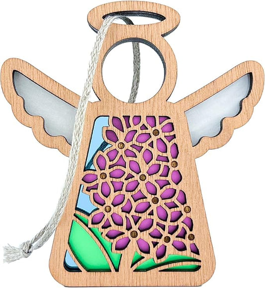 3.5" (H) Purple Lilac Flower Christmas Ornament - Bridal Bouquet Memorial Charm - Angel Window Suncatcher